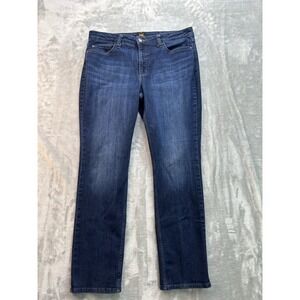 Lee Jeans Womens Plus Size 16L Straight Leg Mid Rise Dark Blue Whiskered Stretch